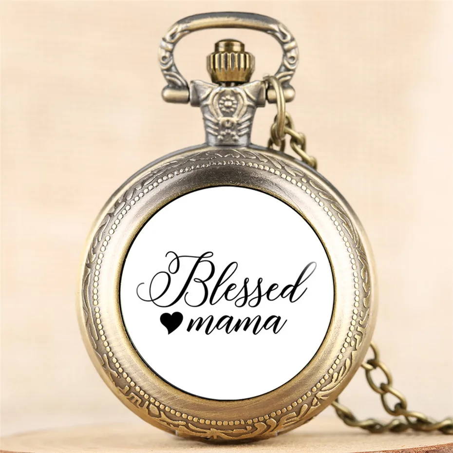 Винтажные женские кварцевые карманные часы Blessed Mama дизайн ожерелье бронзовая