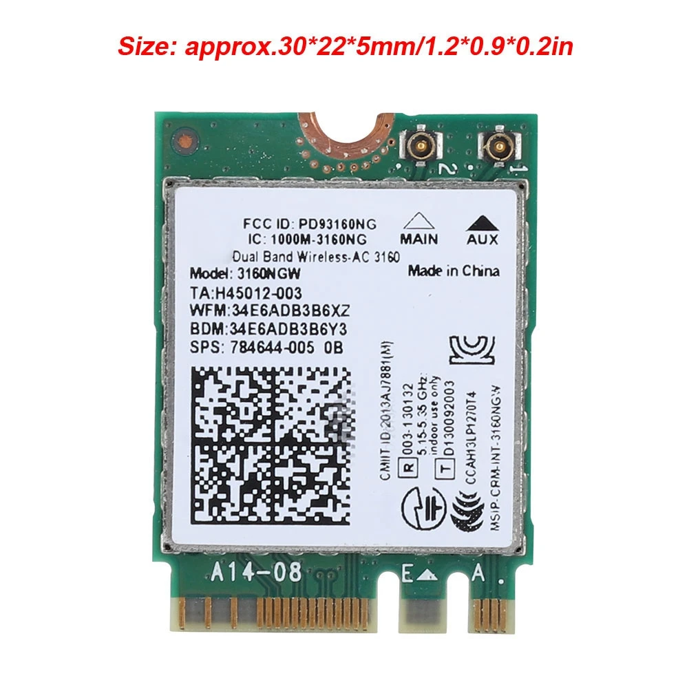 Для Intel 3160AC NGW беспроводная WIFI карта 433 Мбит/с Bluetooth 4 0 Двухдиапазонная сетевая