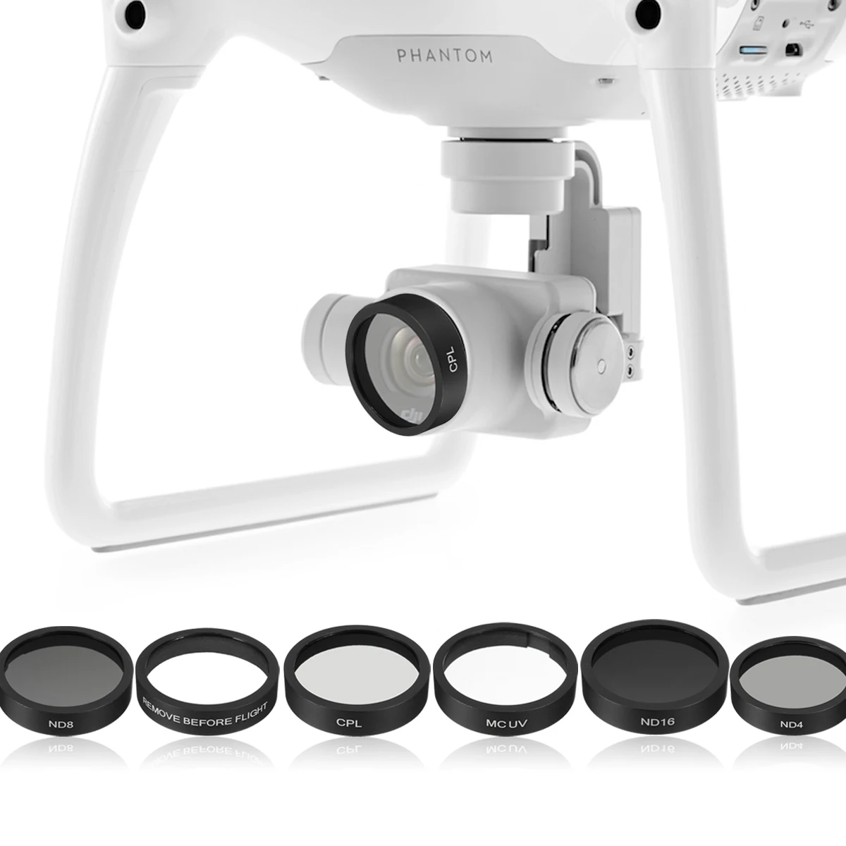 

6 шт., защитный фильтр для объектива камеры UV + CPL + ND4/8/16 для DJI Phantom 4/Phantom 3 Pro/Advanced RC438