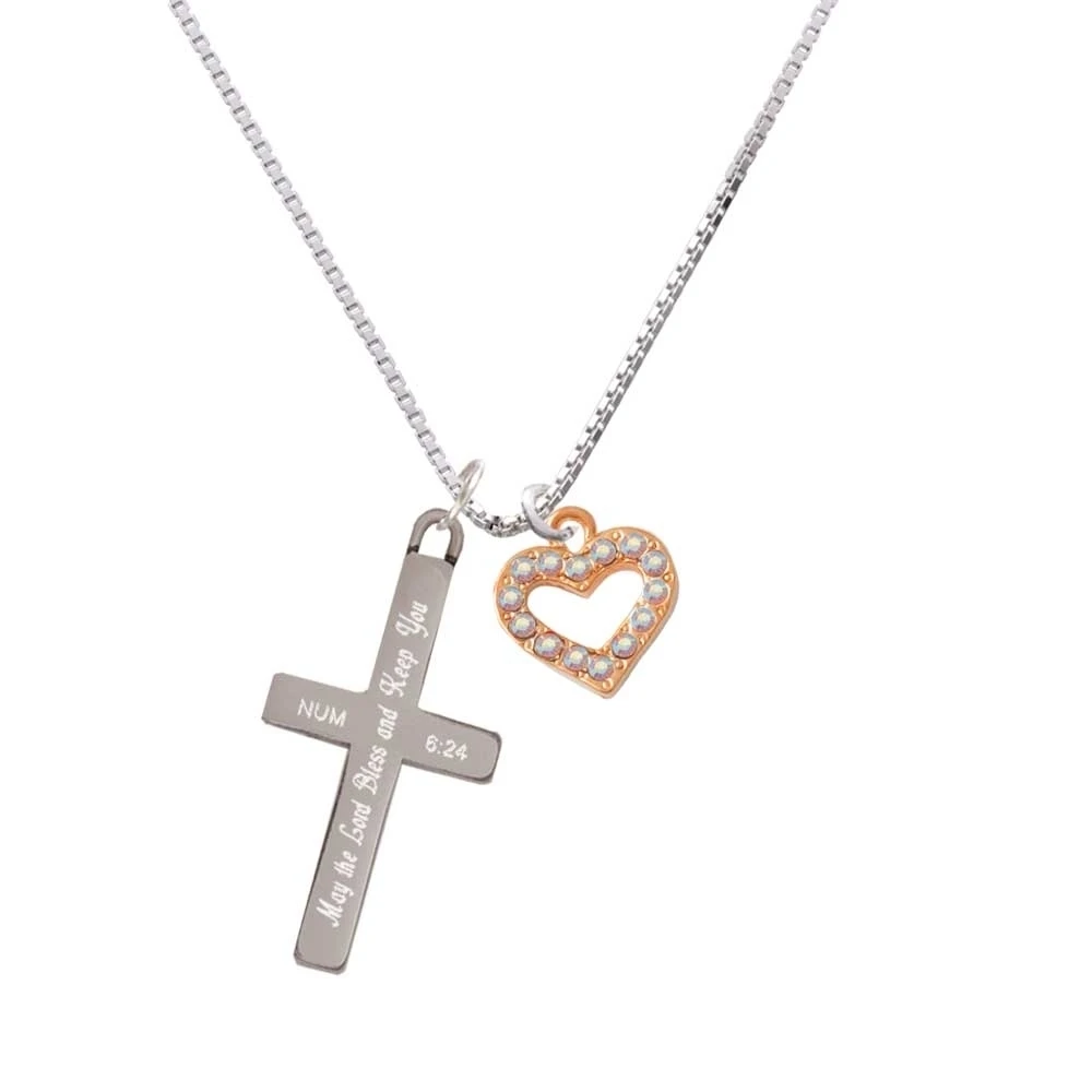 Rose Gold-colored Tone Ab Crystal Open Heart - Bless And Keep You Cross Necklace | Украшения и аксессуары