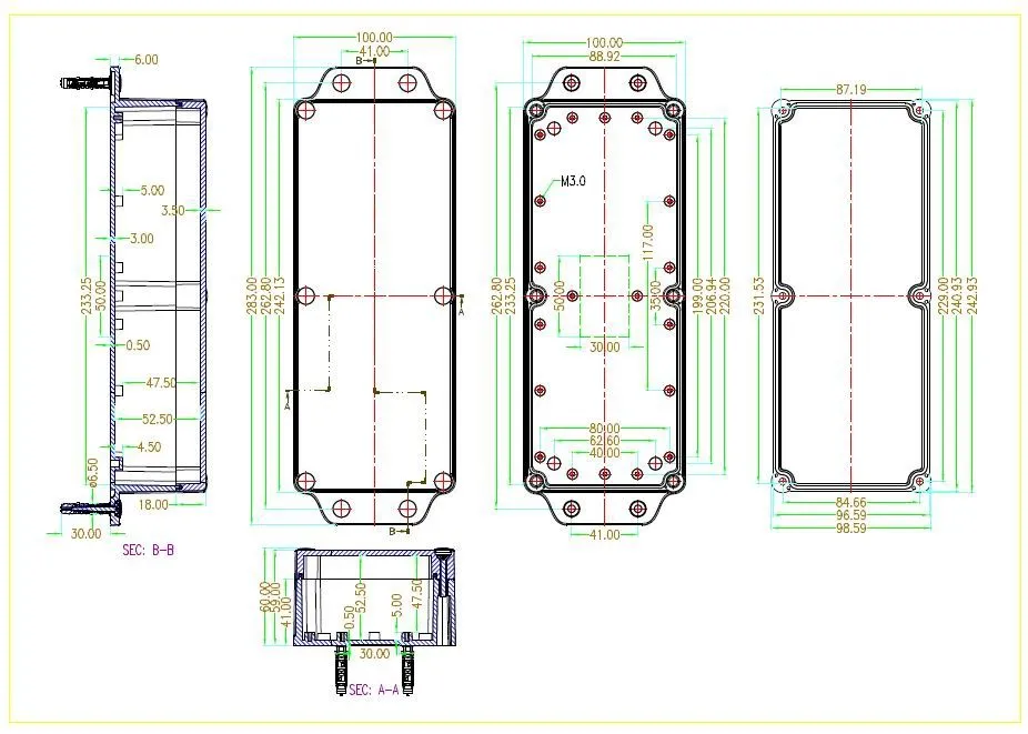 283*100*59 мм IP68 водонепроницаемый пластиковый распределительный корпус Корпус для