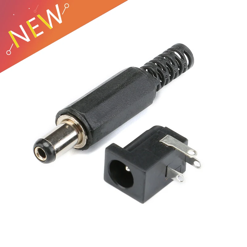 

10Pcs PCB Mount 5.5 x 2.1 mm Male/Female DC Power Jack Plug Socket Connector Black DIY Adapter Connector
