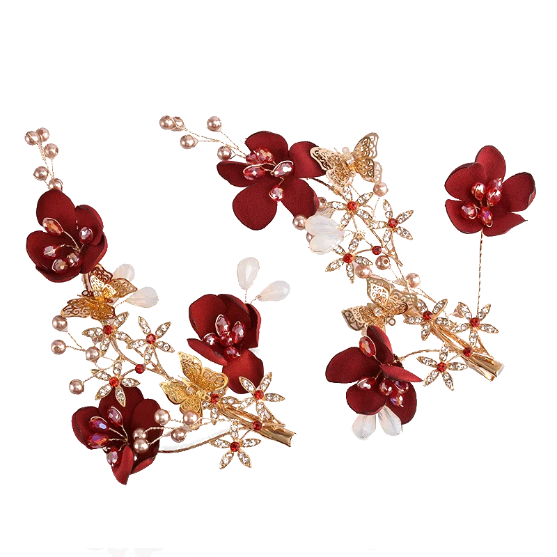 Fashion Handmade Hair Clips Red Fabric Flower Barrettes Wedding Bridal Bridesmaids Side Clip Accessories Photography Headdress | Украшения