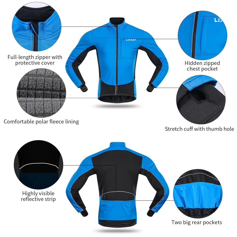 Lixada Men's Windproof Cycling Jacket Running Clothing Sportswear Coat Winter Thermal Polar Fleece MTB Bicycle Riding | Спорт и