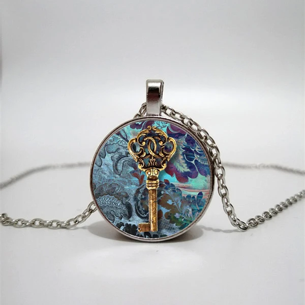Vintage key glass necklace handmade family photo DIY jewelry custom gift bronze | Украшения и аксессуары