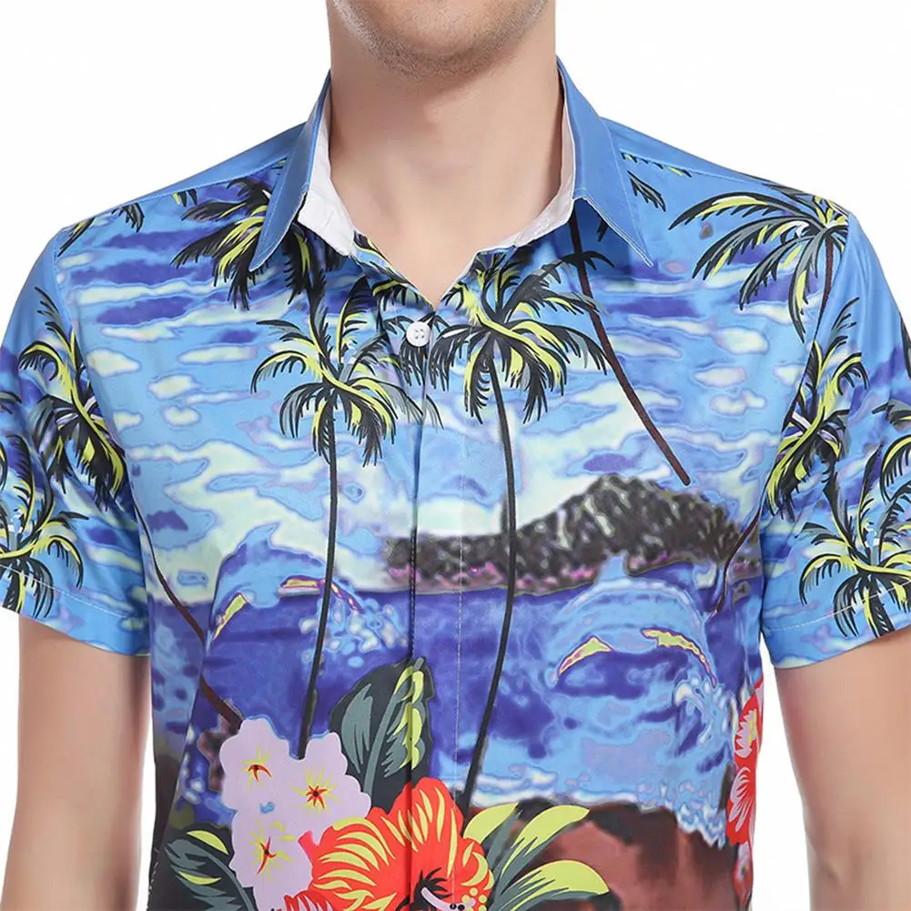 

MISSKY Men Summer Shirt Red Blue Color 3D Printing Beach Print Slim-fit Short Sleeve Shirts Male Clothes