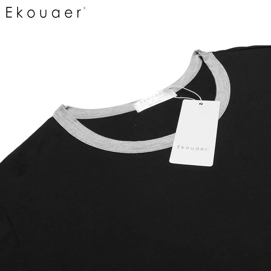 Ekouaer пижамные комплекты Мужская одежда для сна с коротким рукавом однотонная