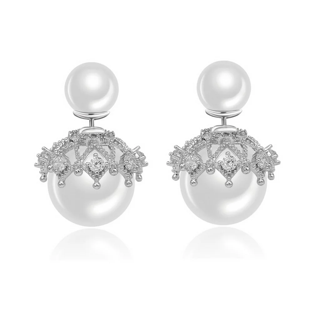 2019 New Trendy Korea Design Big Two Pearl Balls Zinc Alloy Needle Stud Earrings Statement Jewelry for Women Girl Gift | Украшения и