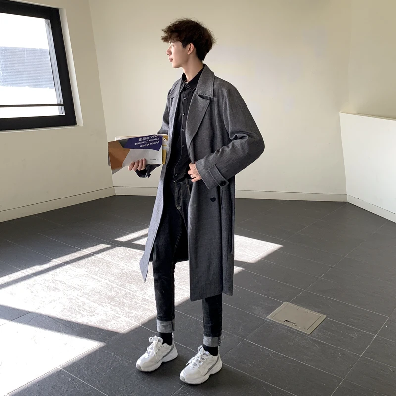 

2019 Korean men's casual trend spring long trench coat manteau homme hiver Fashion Best Single Breasted Thin Polyester / Cotton