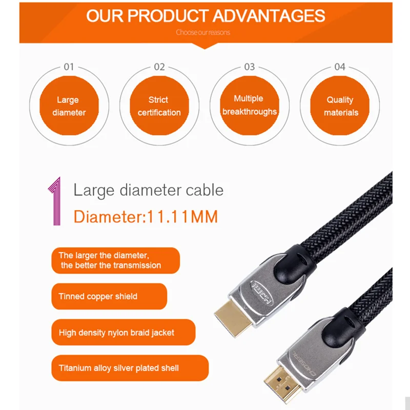 Кабель HDMI Choseal 2 0 в 3D 4K * 2K диаметр 11 мм HD2.0 нейлоновый плетеный провод для