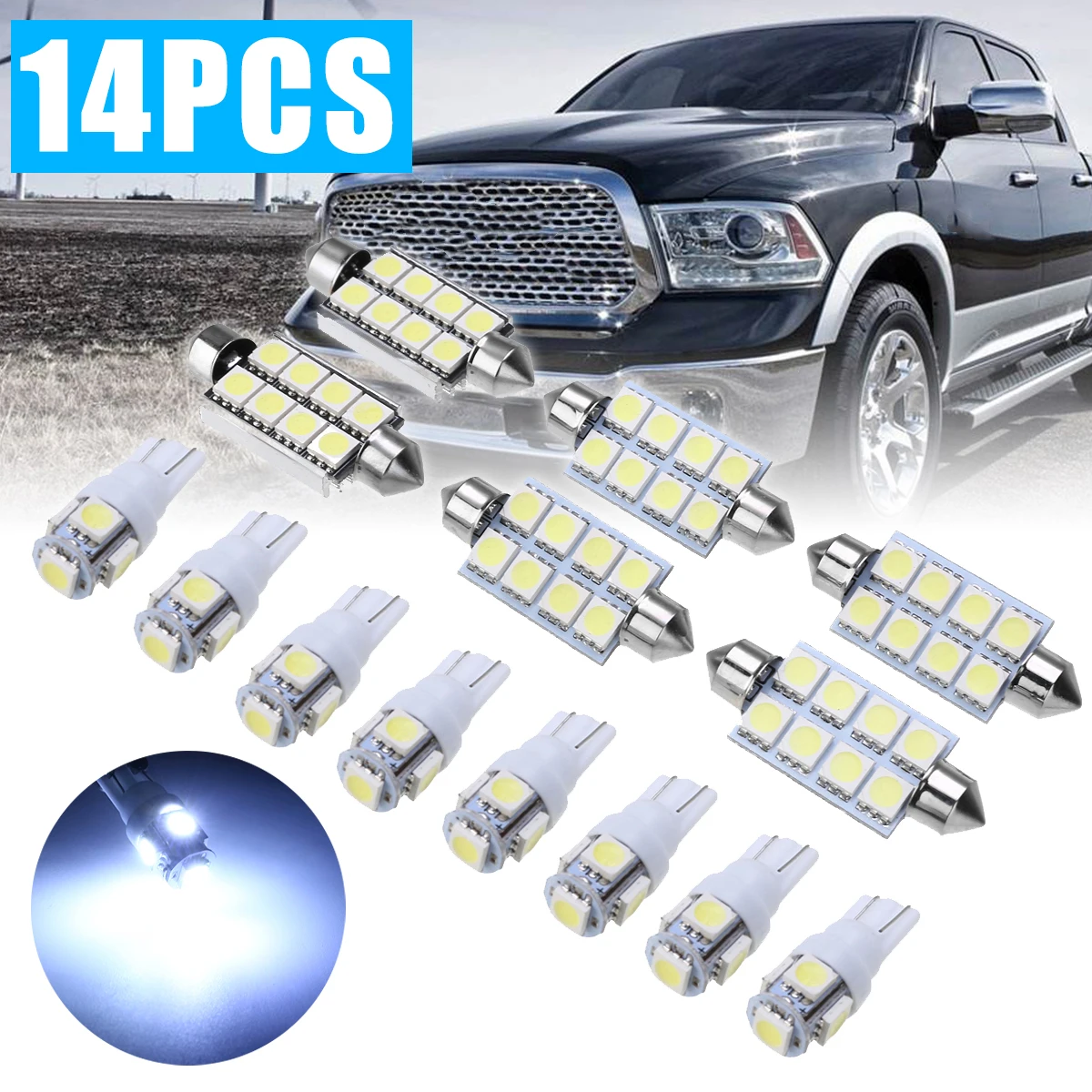 

For Dodge Ram 1500 2500 14pcs/set Super White LED Interior Light Bulb Kit Car Dome Light Parking Lamp