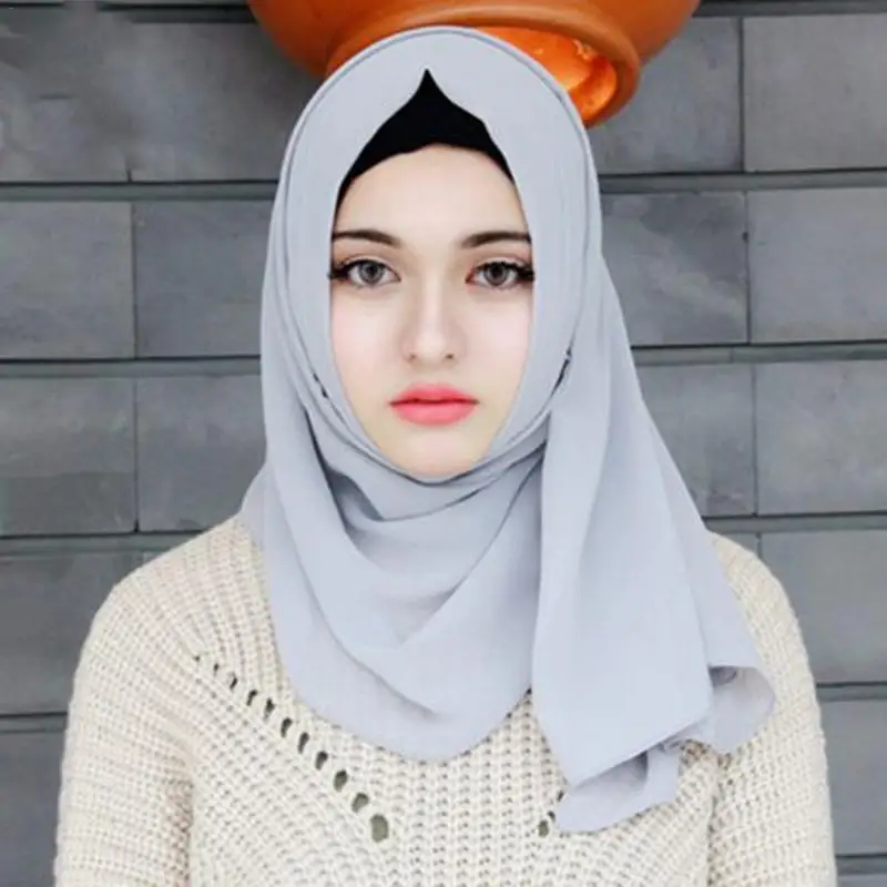 Цветной мусульманский платок для волос длинный шифоновый шарф хиджаб повязка на