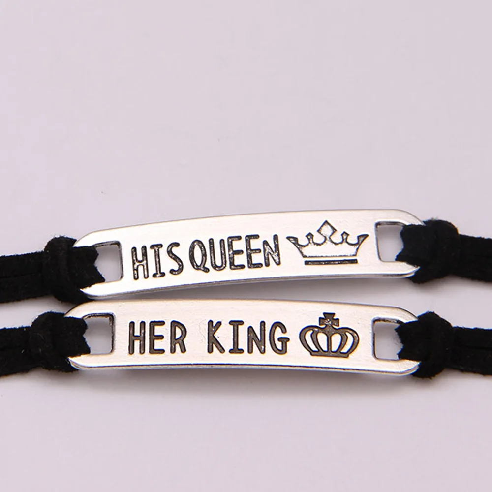Браслет из нержавеющей стали с надписью Her King His Queen|Браслеты шармами| |