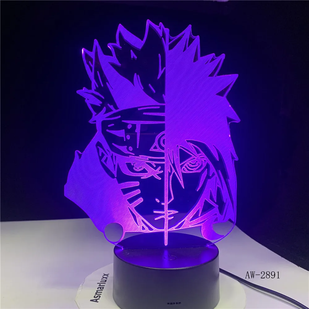 Светодиодная настольная лампа 7 меняющих цвета 3D Uchiha Sasuke для домашнего декора
