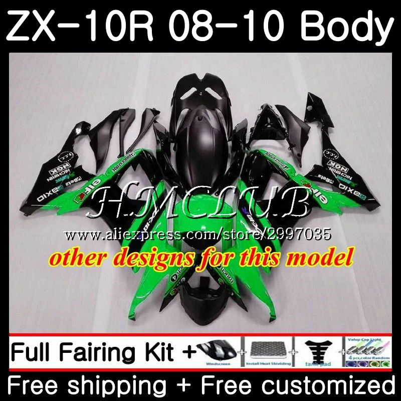 Корпус для KAWASAKI NINJA ZX10R ZX1000C 2008 2009 2010 63HC.17 ZX 10R 10 R ZX1000 ZX-10R черный белый 08 09 обтекатель