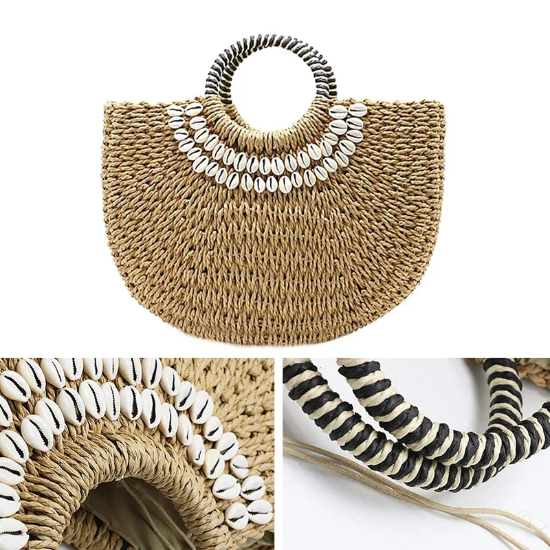 Женская Соломенная Сумка ракушка в виде Луны соломенная сумка плетеная корзина