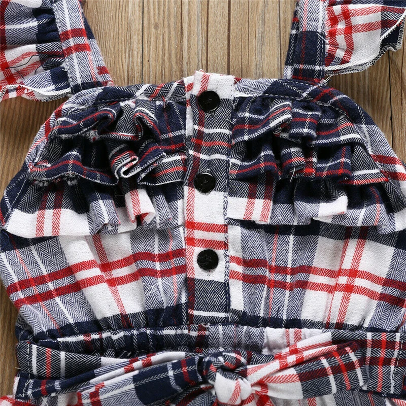 Modis/Одежда для новорожденных и маленьких девочек клетчатый комбинезон Летний без