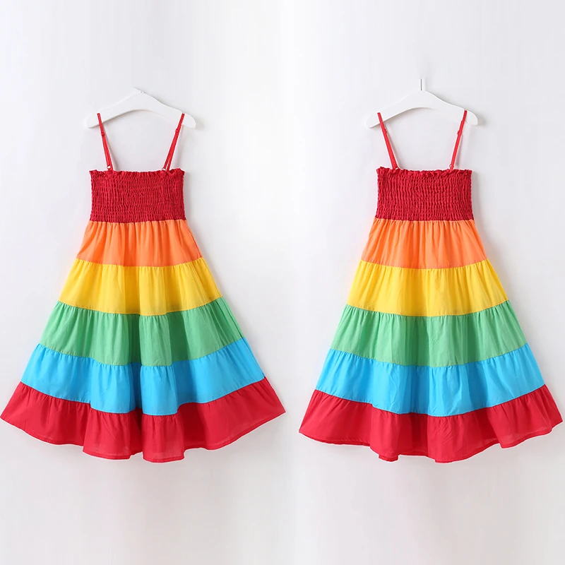 1 * разноцветное платье Детское пляжное на бретельках радужной расцветки для