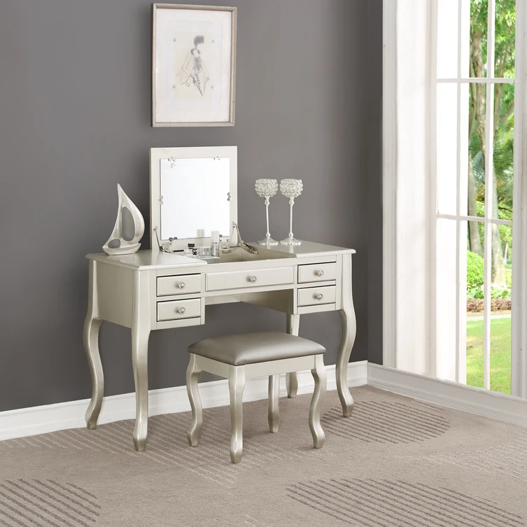 Столовый сервиз Cherub с табуретом и зеркалом серебристого цвета | Мебель