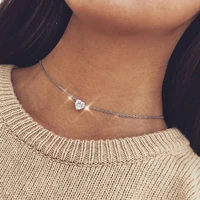 women crystal tiny heart choker necklace gold filled chain love pendant on neck bohemian necklaces jewelry