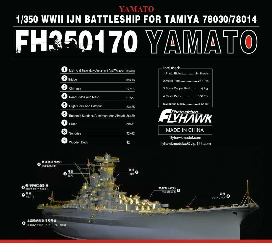 

Flyhawk 350170 1/350 IJN Yamato для Tamiya, высокое качество