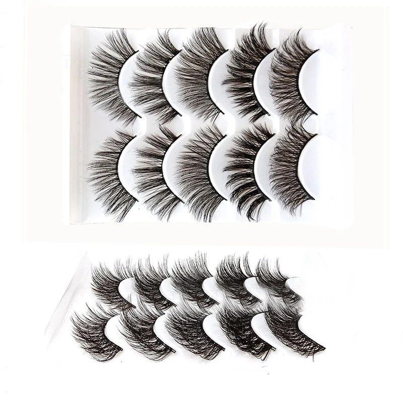 5 пар натуральные Толстые Поддельные Накладные ресницы ручное удлиннение