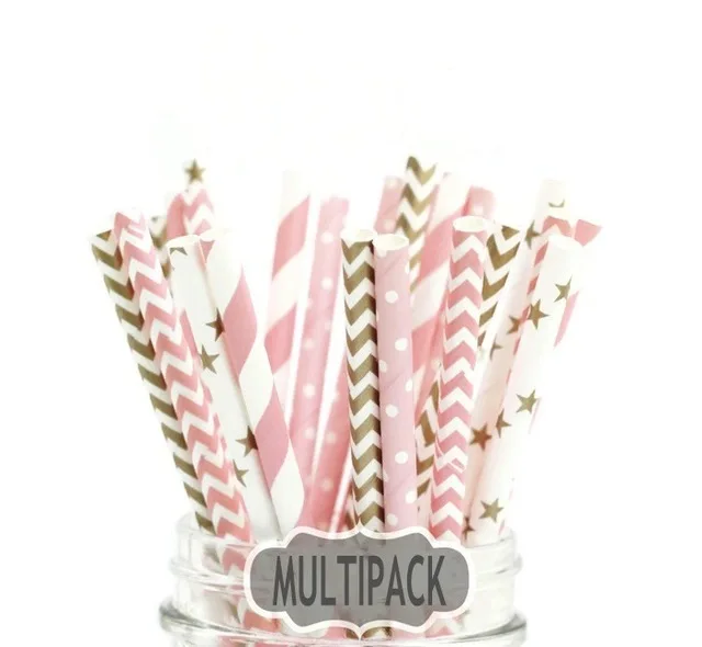 25pcs/lot Paper Straws For Kids Birthday Wedding Decoration Event Party Christmas Supplies Creative Mixed Colors Free Shipping | Дом и сад
