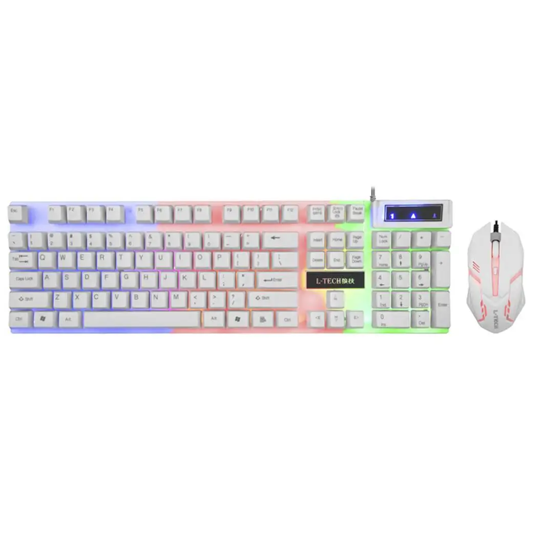 Многоцветная игровая Проводная оптическая клавиатура для мыши черный белый