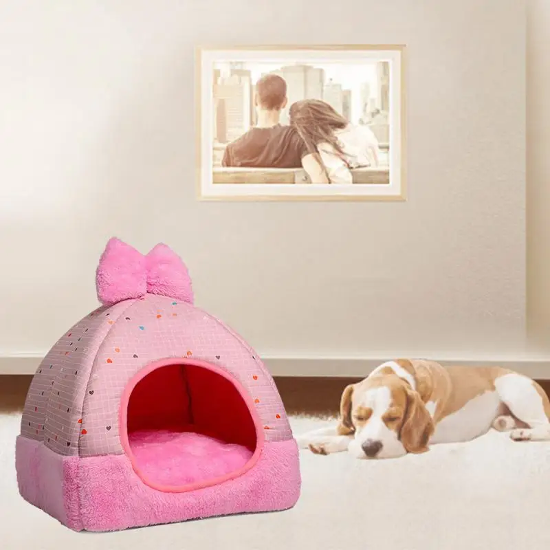 Складной кошка собака Питомник теплый мягкий валик с милым бантом Губка Pet House