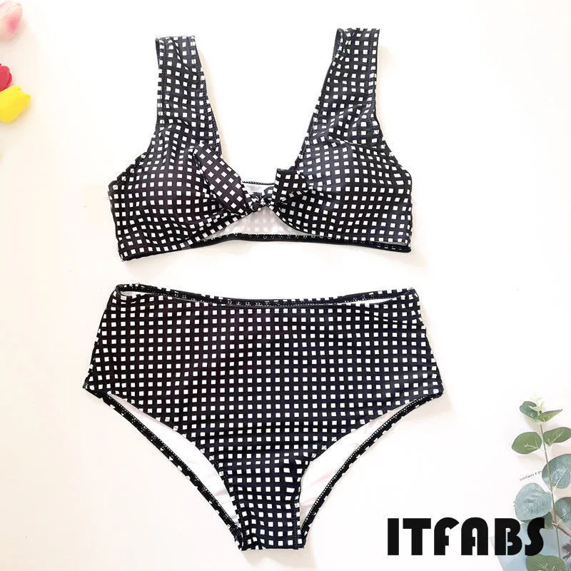 ITFABS Семейный комплект бикини для мамы и дочки клетчатый купальник-бикини с