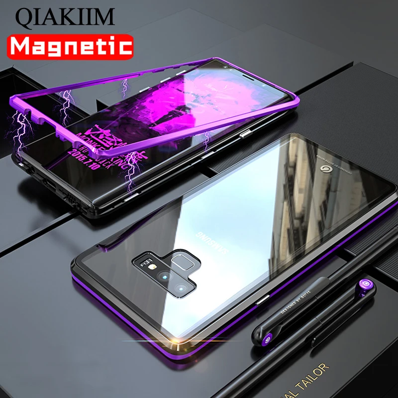 Магнитный чехол для Samsung Galaxy S8 S9 Plus Note 9 8 металлическая рамка закаленное стекло