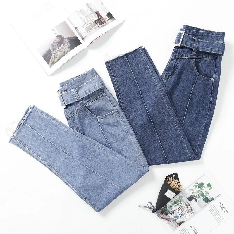 Женские джинсовые шаровары с высокой талией однотонные повседневные брюки