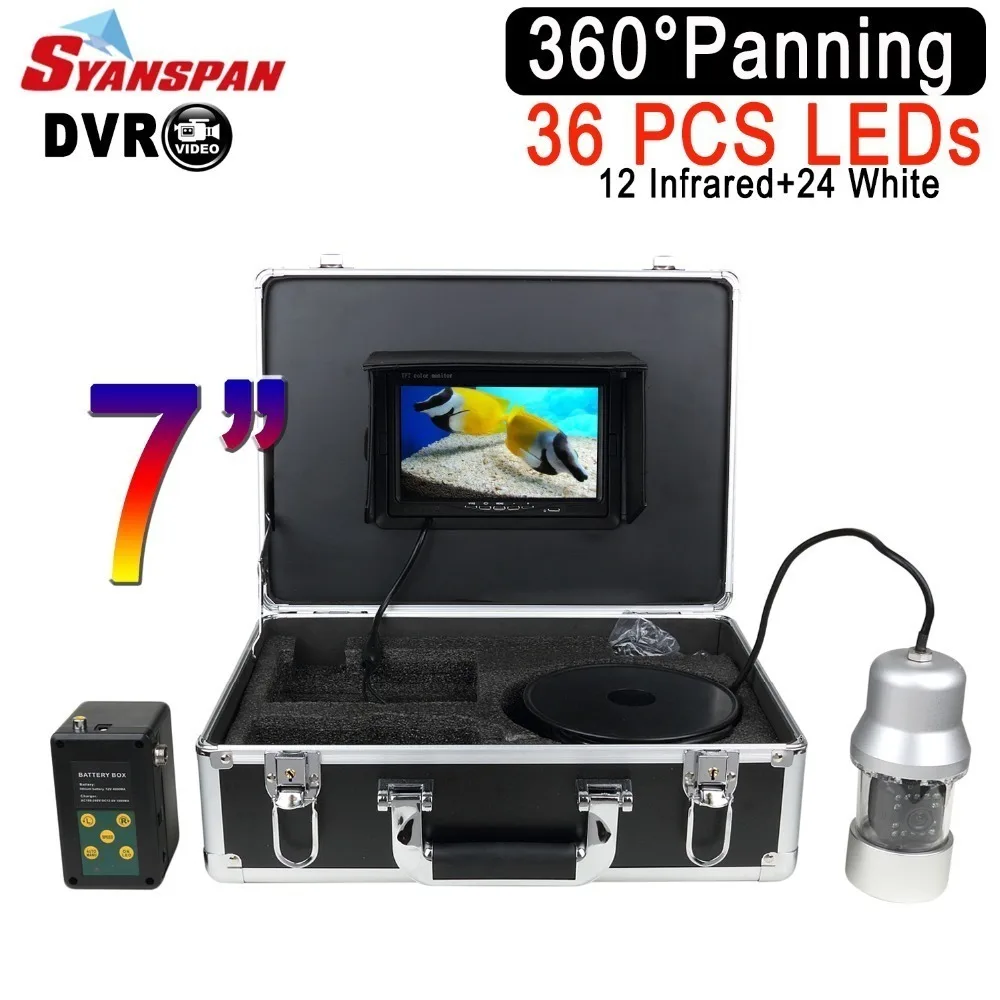 

SYANSPAN 36 LED 100m/200m Sea Fishing Camera 360°Spinning DVR Fish Finder Underwater Salvage/Inspection/Fish Camera 7" Monitor