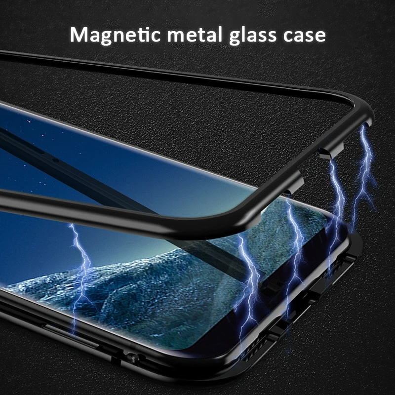 360 магнитный металлический чехол для Samsung Galaxy S8 Plus + из закаленного стекла с