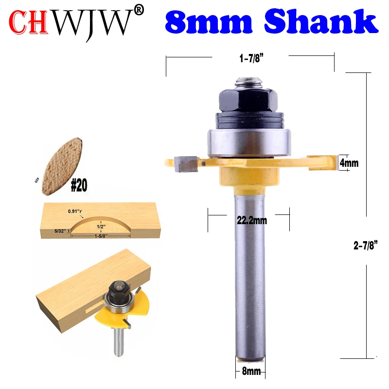 

1pc 8mm Shank Biscuit #20 Slotting 5/32"x1/2" Joint Assembly Router Bit Wood Cutting Tool woodworking router bits- Chwjw 14182_8