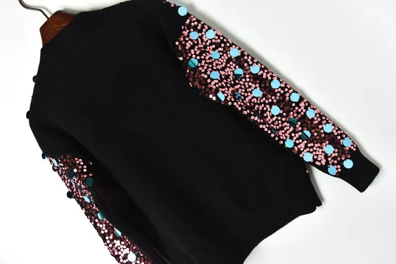 2018 Winter New Shiny Sequined Knit Sweater Fashion Glitter Women Sweaters and Pullovers Bling O-neck Black Lady Tops | Женская одежда