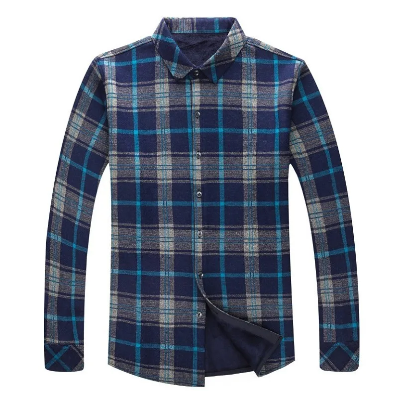Зимние мужские рубашки в клетку с длинным рукавом camisa masculina теплая рубашка