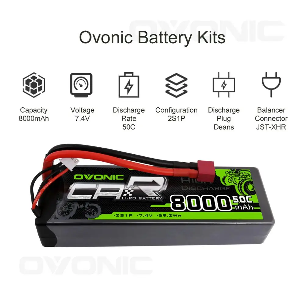Жесткий чехол Ovonic 2S Lipo 7 4 В 50C 8000 мА · ч с разъемом Deans для радиоуправляемого