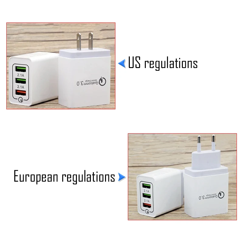 18 Вт QC3.0 USB 2.1A зарядное устройство для мобильного телефона 3 порта Быстрая зарядка