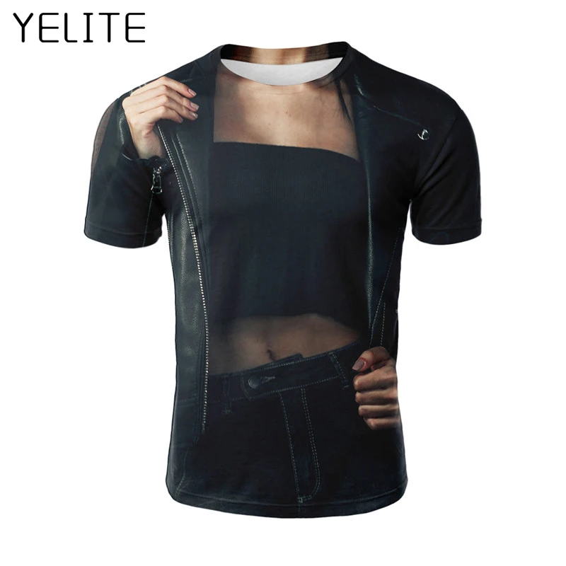 YELITE Лето 2019 г. красивая фигура носить печатные футболка с коротким рукавом