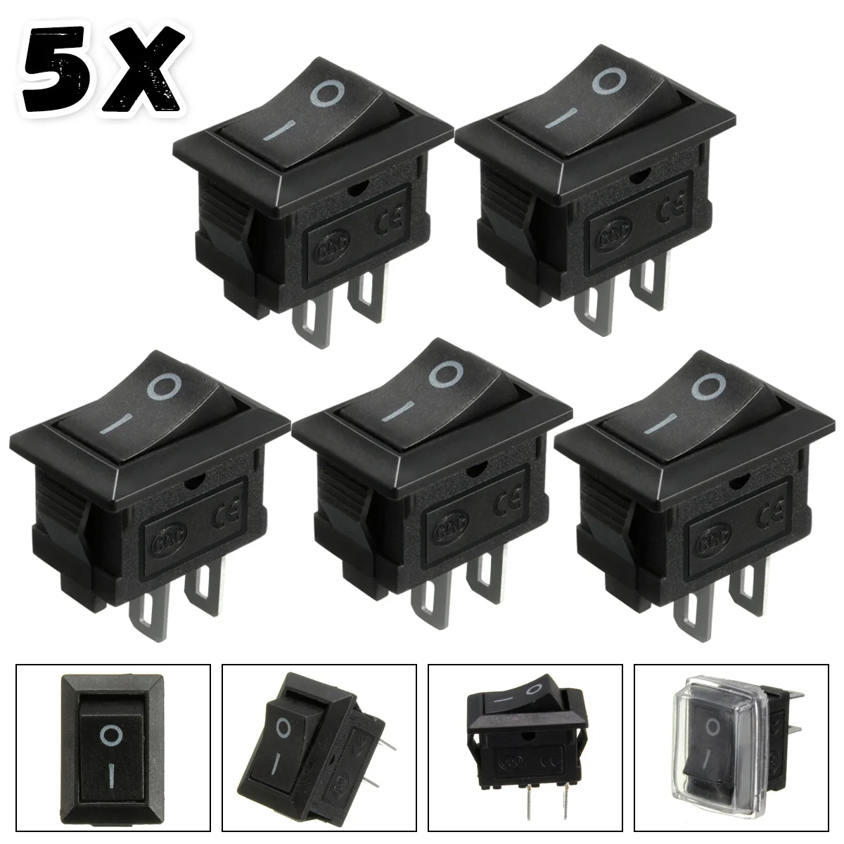 5 шт. 6A 250VAC/10A 125VAC 2Pin ВКЛ/ВЫКЛ водонепроницаемый прямоугольный рокер переключатель w/крышка приборной панели автомобиля тире лодка