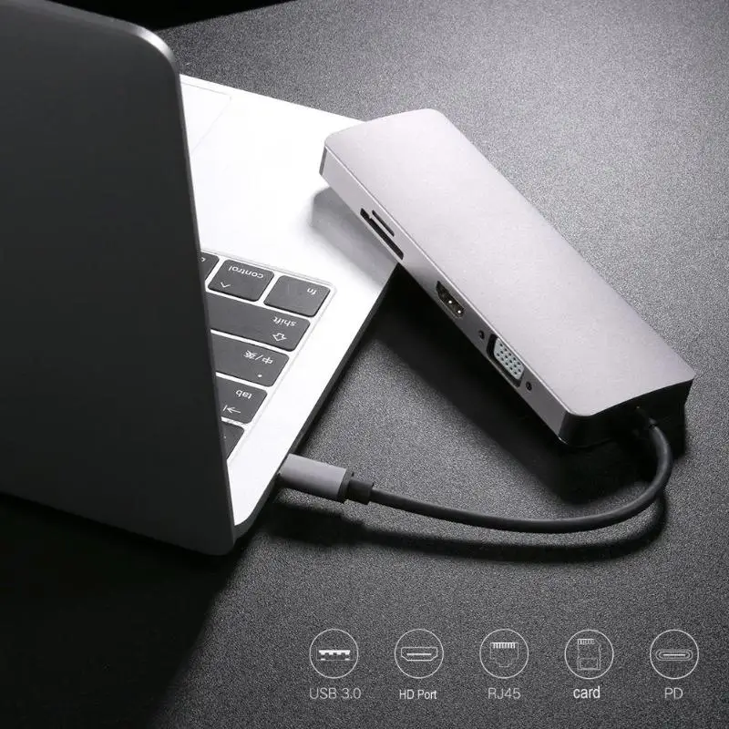 Type C Hub 9 in 1 USB-C to 4K HDMI PD VGA 3XUSB3.0 TF Card RJ45 Lan Adapter | Электроника