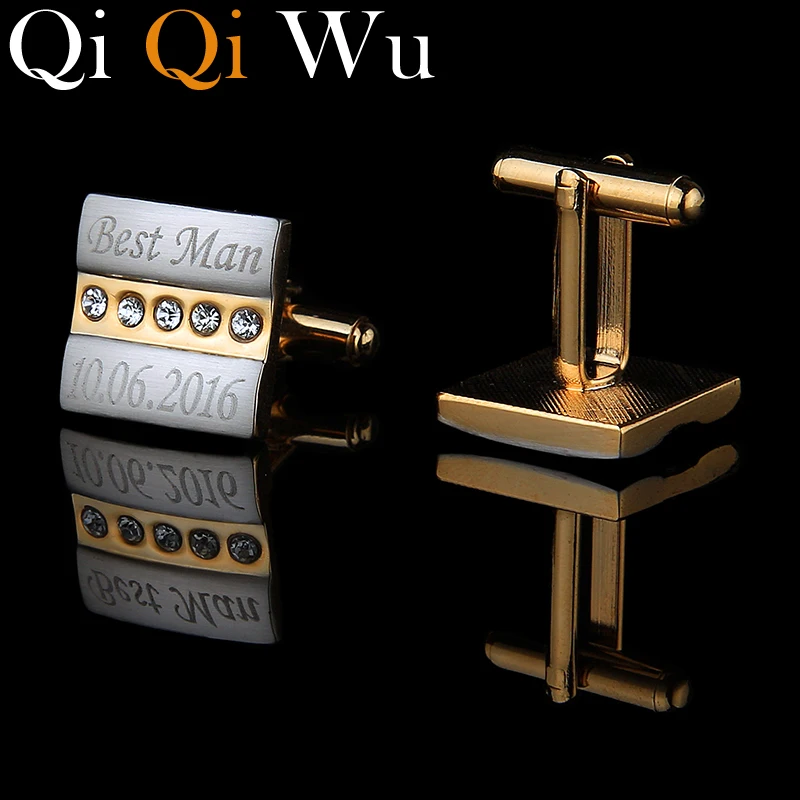 

Fashion Gold Personalized Cufflinks Laser Engraved Name Shirt Man Jewelry Wedding Favors For Guests With Gift Box