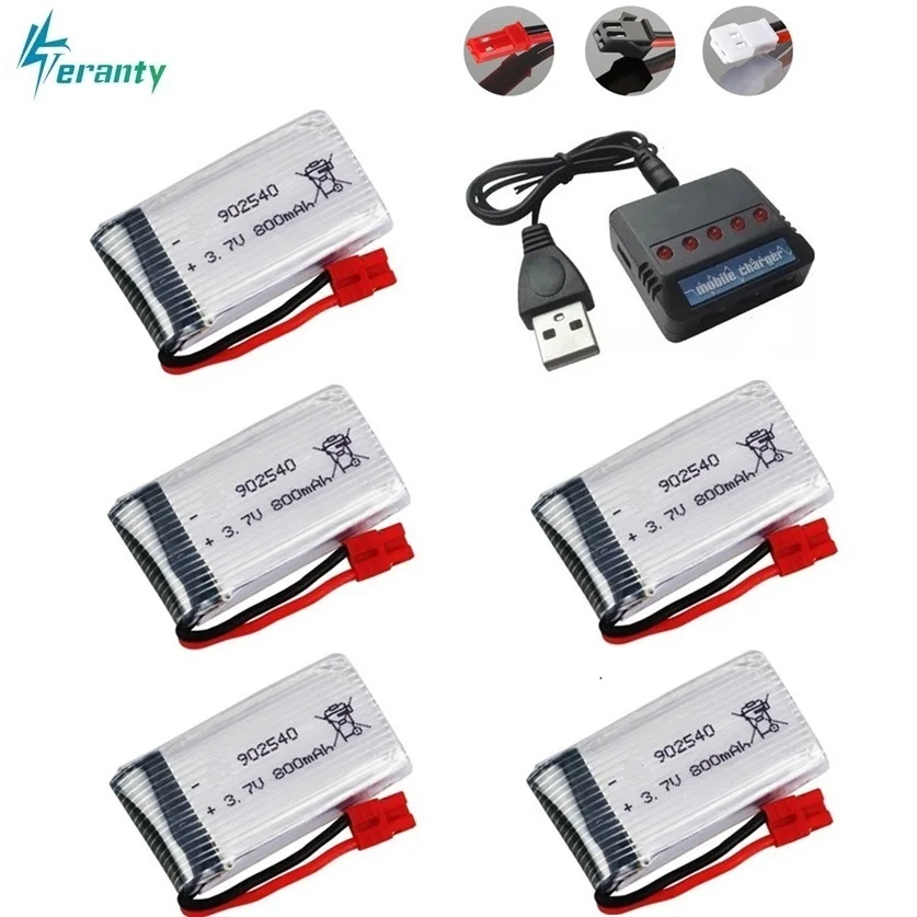 

3.7V 800mAh 25c Lipo Battery and (5 in 1) Charger for Syma X5 X5HC X5HW X5UW X5UC Battery RC Quadcopter Drone Spare Part 902540