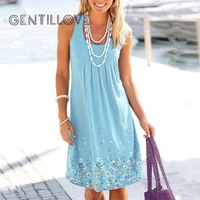gentillove 2021 sexy oversized sundress sleeveless floral print loose dress casual sleeveless summer mini dress vestido