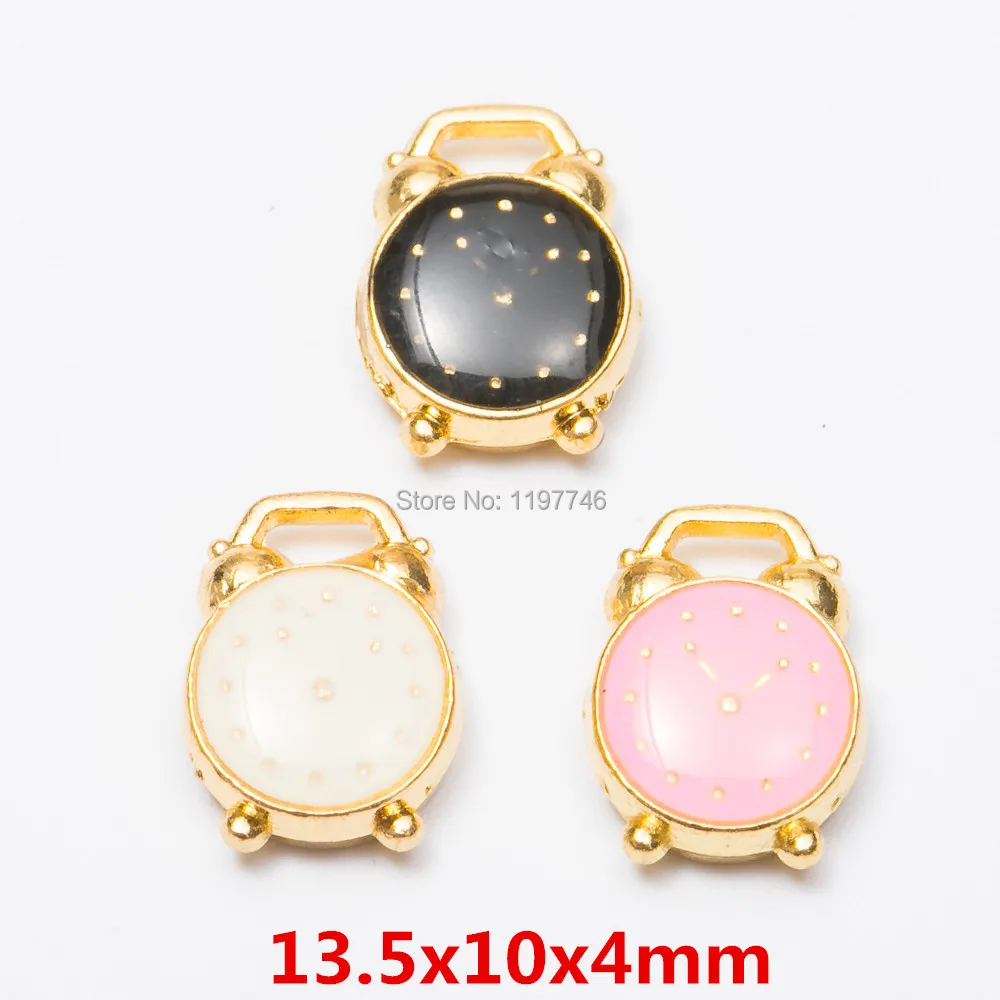 

Fashion Clock Alarm Shape Alloy Metal Pendant Black Pink White Round Charms For Jewelry Making Findings Mini Furnishing Articles