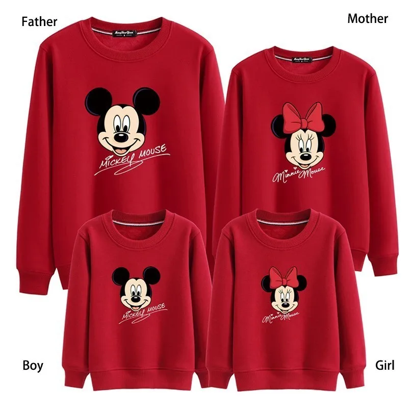Family Clothes Mother Father Kids Autumn Minnie Long Sleeve Hoodie Sweatshirt Mickey Cartoon Mous Printed Cotton Warm Pullover | Мать и