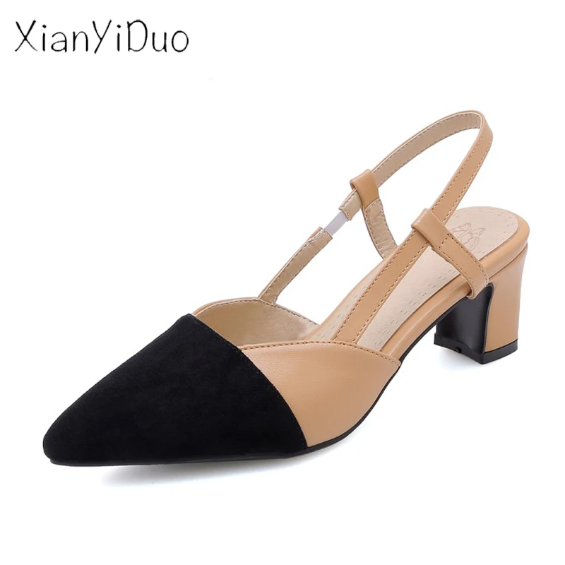 Xianyiduo/женские босоножки на среднем квадратном каблуке с острым носком цвет