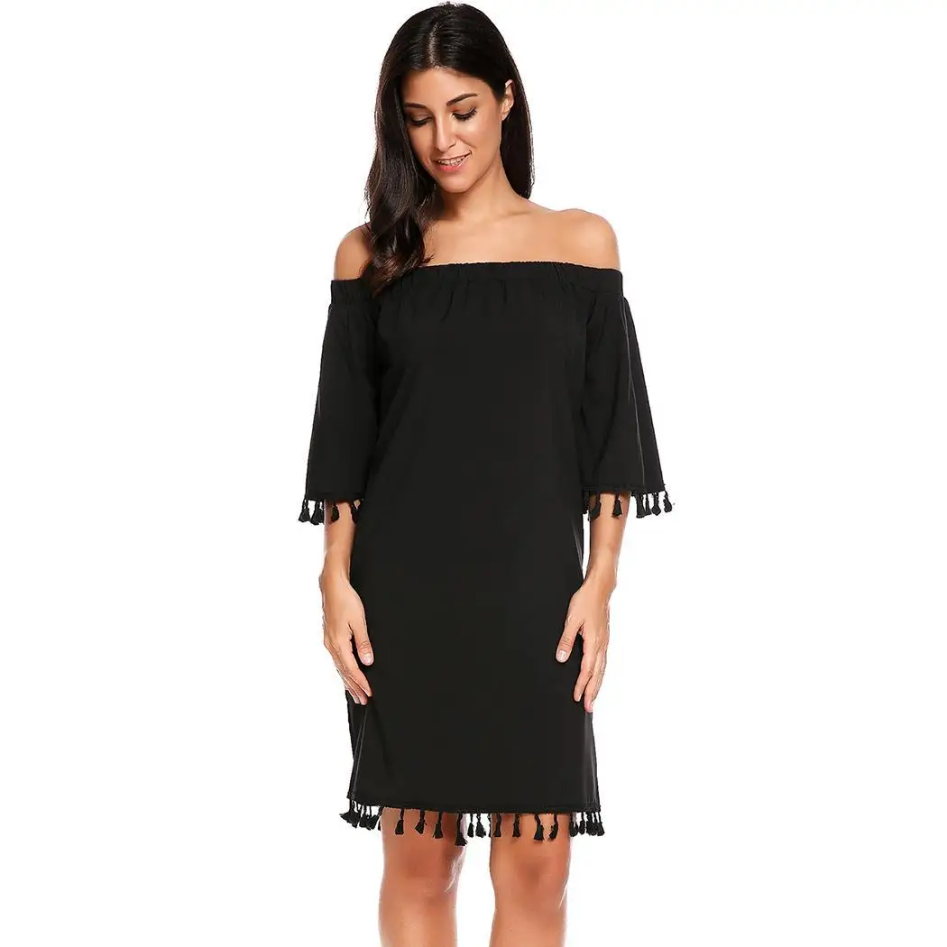 Для женщин Повседневное Slash шеи с плеча расклешенными рукавами свободное платье