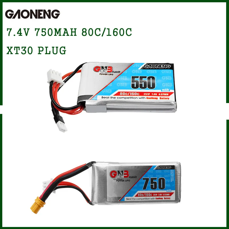 Gaoneng GNB 7 4 V 750mAh / 550mAh 80C/160C 2S Lipo батарея аккумуляторная w/ XT30 разъем для